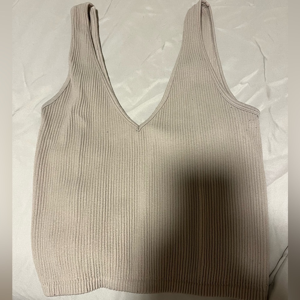 Cream ribbed tank top
